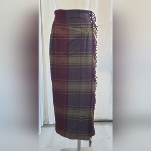 Lauren Ralph Lauren Equestrian Plaid Wool Wrap Skirt